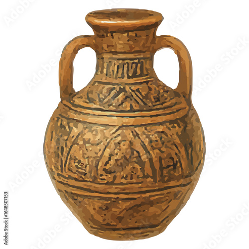 Hand-drawn zigzag pattern amphora antique pottery vector illustration