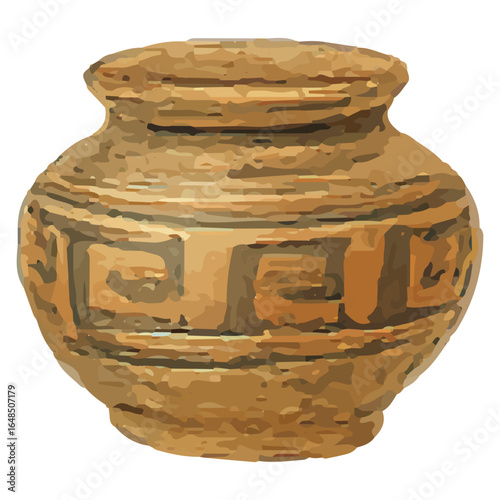 Hand-drawn geometric wide jar antique pottery vector illustration