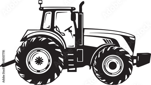 "A vintage black and white tractor vector silhouette showcasing a classic farm vehicle design in bold contrast.