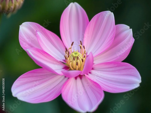 Close-up of a vibrant pink lotus flower with delicate petals and a yellow center