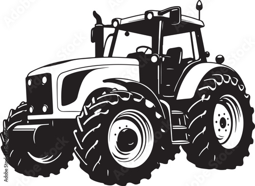 "A vintage black and white tractor vector silhouette showcasing a classic farm vehicle design in bold contrast.