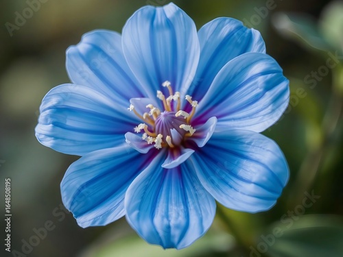 Detailed close-up of a vibrant blue flower with intricate petals and stamen