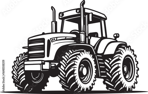 "A vintage black and white tractor vector silhouette showcasing a classic farm vehicle design in bold contrast.