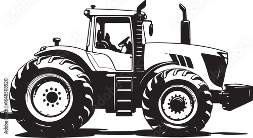 "A vintage black and white tractor vector silhouette showcasing a classic farm vehicle design in bold contrast.