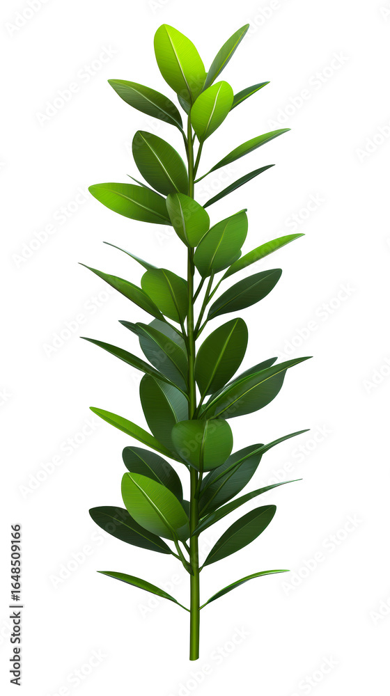 Fototapeta premium Green Ficus Tree Plant Stem with Oval Leaves Isolated on White, cut out transparent