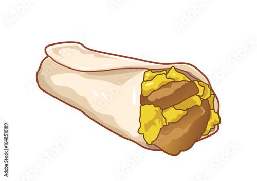 Scrumptious taco filled with seasoned chicken and scrambled eggs wrapped in a soft tortilla for a hearty snack