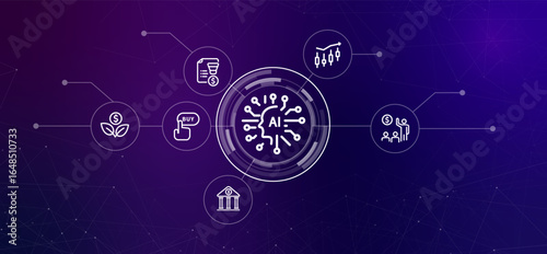 AI Artificial Intelligence in finance and investment outline icons representing financial growth stock charts banking and investment fintech algorithmic trading AI powered financial analysis
