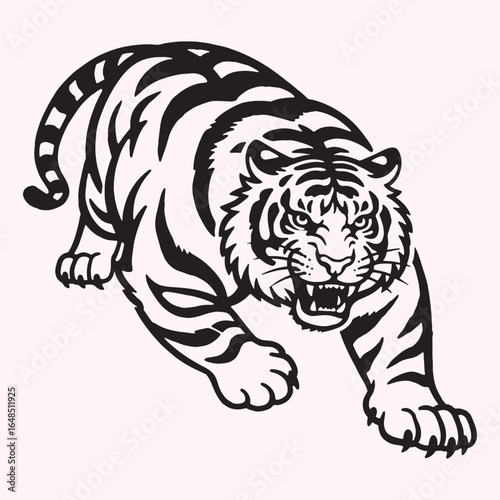 Tiger Illustration – Stylized Black and White Wildlife Predator