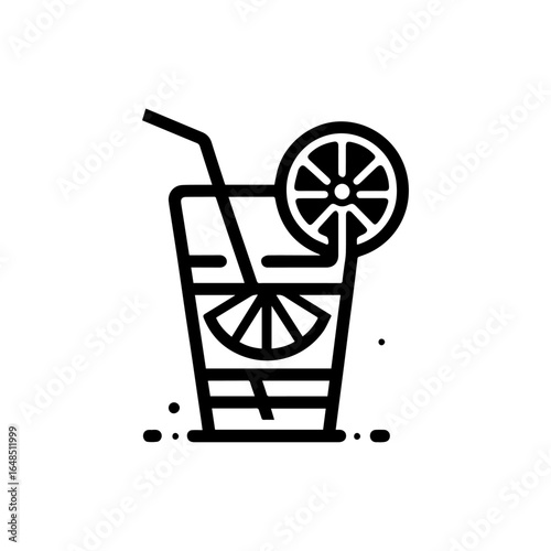 Bold Line Art Illustration of a Refreshing Citrus Drink.