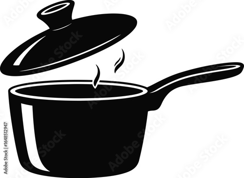 Black pot with steam and lid cooking