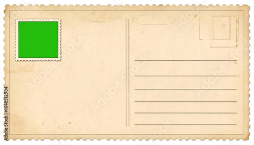 Vintage postcard with a green stamp, ready for writing and sending a message.