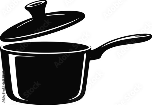 Black saucepan with lid cooking kitchenware