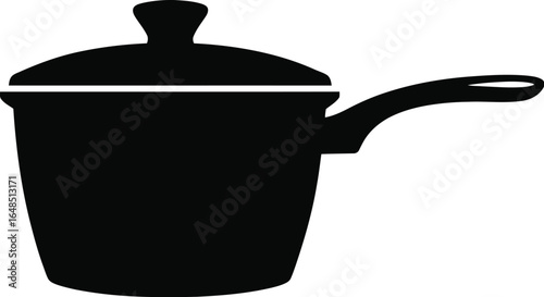 Black cooking pot with lid and handle kitchenware