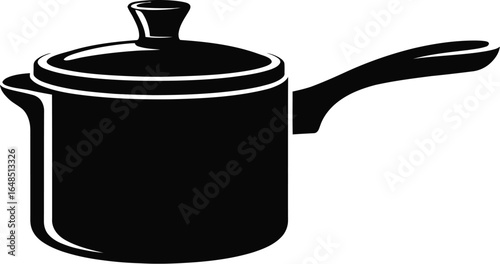 Black saucepan with lid and handle cooking kitchen