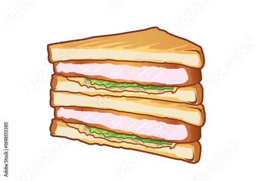Triple decker turkey club sandwich layered with fresh lettuce and slices of turkey on toasted bread for a satisfying meal. Food concept