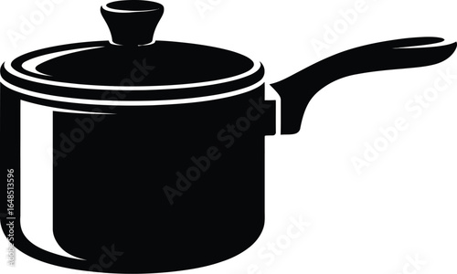 Black saucepan with lid and handle cooking kitchenware