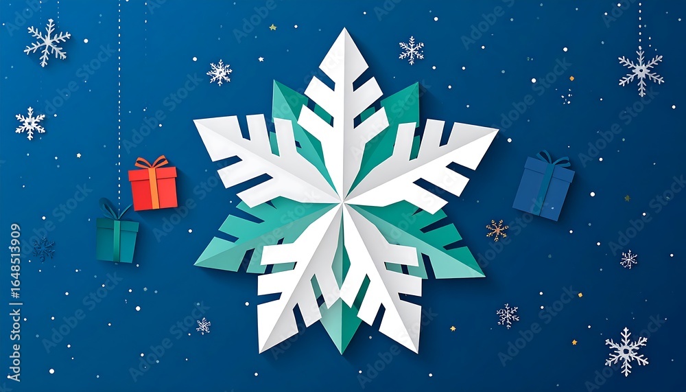 Fototapeta premium Christmas snowflake design with gifts