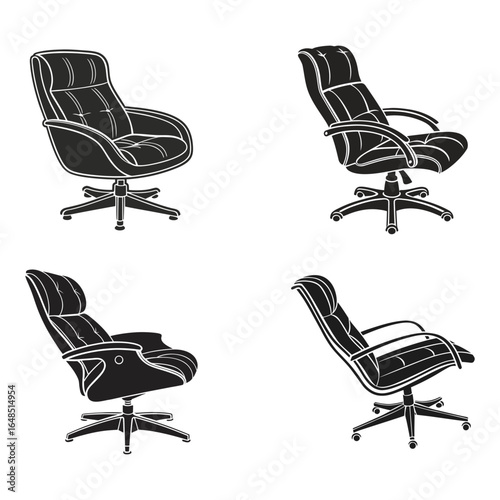 set of Minimalist black silhouette comfortable office chair