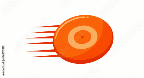A shiny orange flying disc with concentric circles and dynamic speed lines, depicted in mid-flight motion.