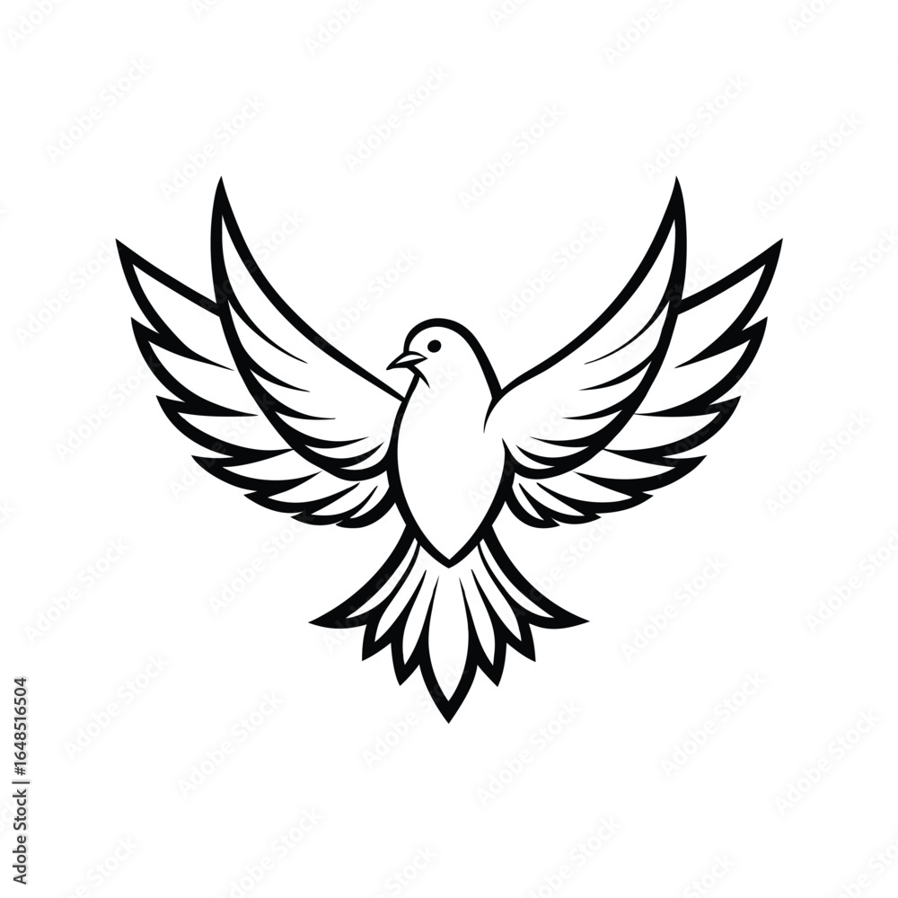 Obraz premium Elegant line art depiction of a dove in perfect symmetrical flight showcasing clean artistic detail