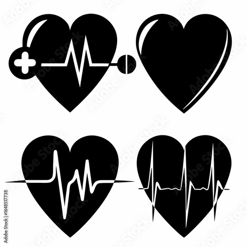black heart with ekg wave set