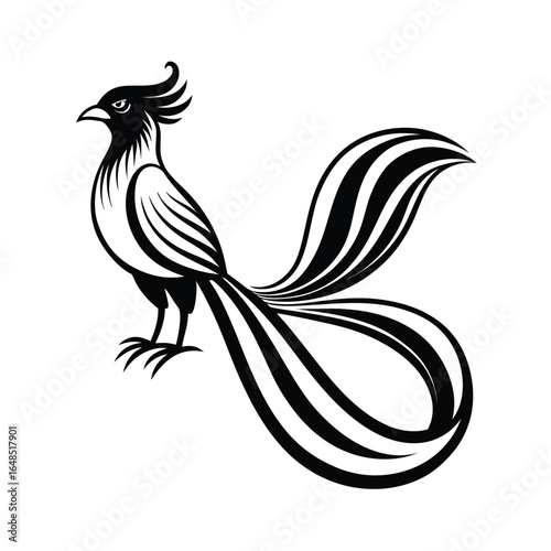 Elegant thin line art of a resplendent quetzal bird in flight