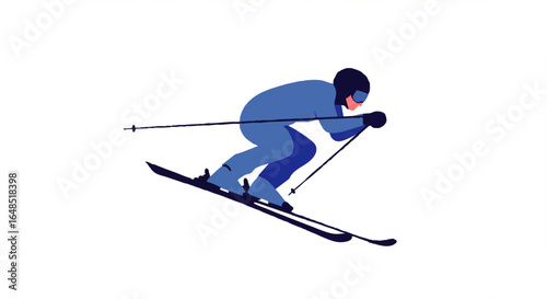 Blue Skier in Action: Dynamic Skiing Illustration with Goggles
