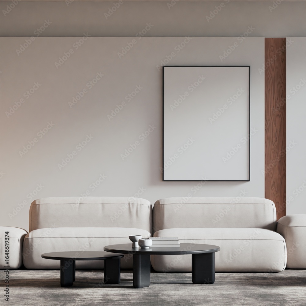 Fototapeta premium Modern Minimalist Living Room Interior Frame Poster Mockup 