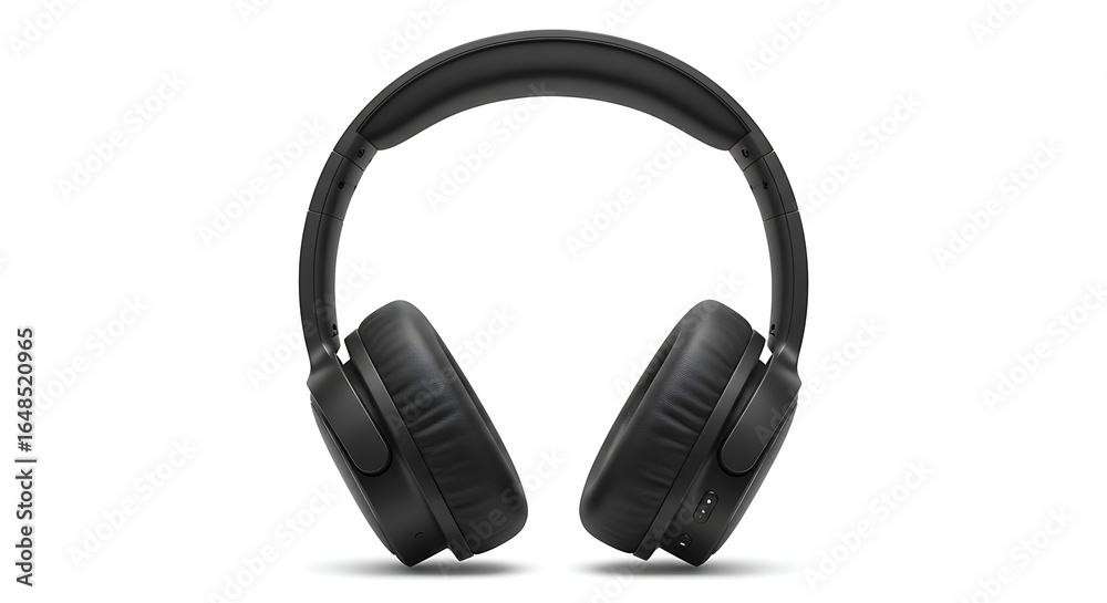 Fototapeta premium Sleek Black Over-Ear Headphones Offering Immersive Sound Quality and Superior Comfort in a Minimalist Modern Design, Isolated on White