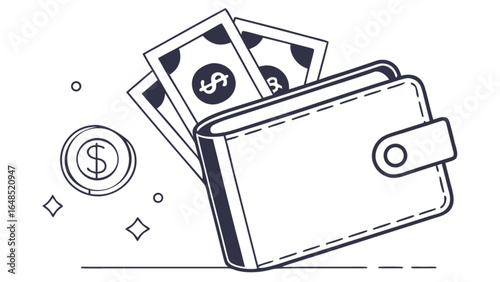 Wallet with money cash and coin vector illustration finance investment savings and income concept design
