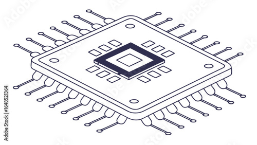 Integrated circuit chip vector illustration for electronics and technology design projects, microchip diagram