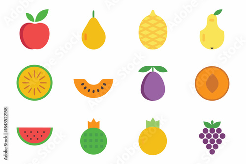 A premium set of elegant minimalist fruit icons designed for organic product labels, recipe books, smoothie brands, and café menus. Sleek, balanced line art ideal for upscale packaging and lifestyle