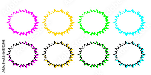 カラフル手描き風 スターバースト漫画吹き出しフレームコレクション（ギザギザ丸枠／ポップバッジ）