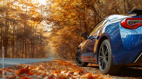 Sleek Sports Car in Autumn Landscape Automotive Lifestyle Transportation. Ai Generated Images