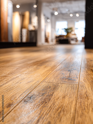 Interior view of a modern living space featuring a wooden floor with a warm finish