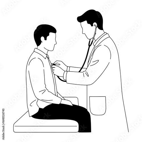 Doctor and patient health checkup: A doctor is checking a patient's health with a stethoscope, which can be used in healthcare, medical checkups, and preventive health promotion.