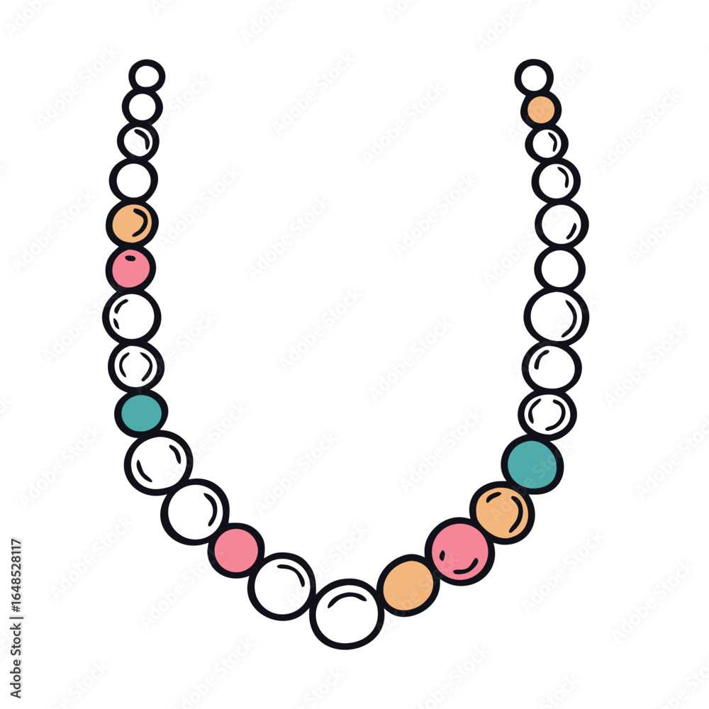 Fototapeta premium Colorful pearl necklace with black outline pearls beads