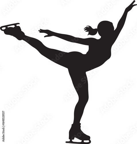Dynamic figure skater silhouette performing elegant move on ice