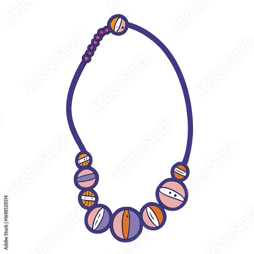 Colorful beaded necklace with abstract circular elements beads purple