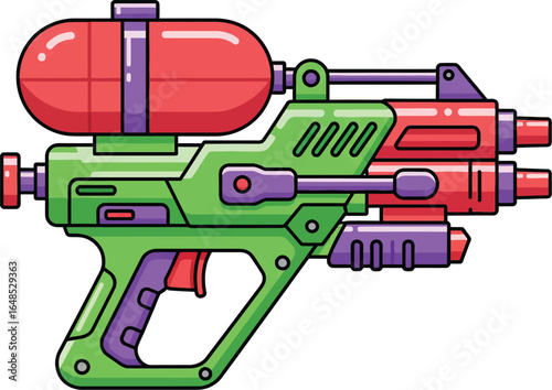 Green and Red Toy Water Blaster Vector illustration
