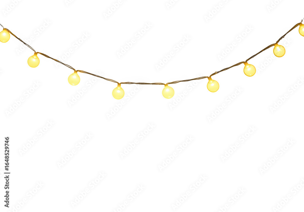 String of yellow fairy lights glowing, isolated on transparent background String of yellow fairy lights glowing, isolated on transparent background