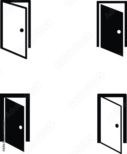 Four Door Icons in Black Silhouette on Transparent Background