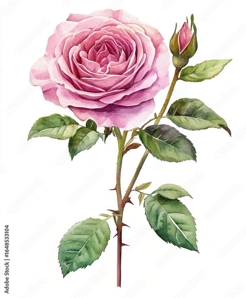 Fototapeta premium English pink Roses rose illustration watercolor.