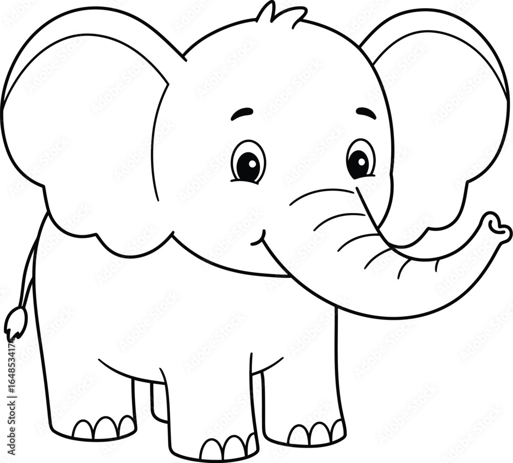 Fototapeta premium Cute Cartoon Elephant Outline Illustration for Coloring on Transparent Background