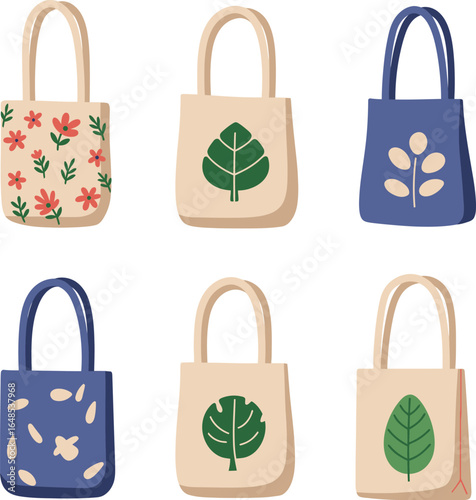 Set of Eco Friendly Tote Bags on transparent background