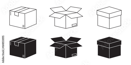 Box icon. Parcel, Storage, Packaging, cardboard, delivery, E-commerce Icons for App UI Elements. Shipping cardboard parcel sign. Delivery icon. Vector illustration eps 10