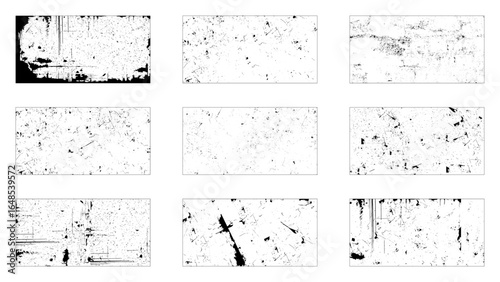 Grunge texture effect set. Distressed overlay rough textured. Abstract vintage monochrome. Black isolated on white background. 