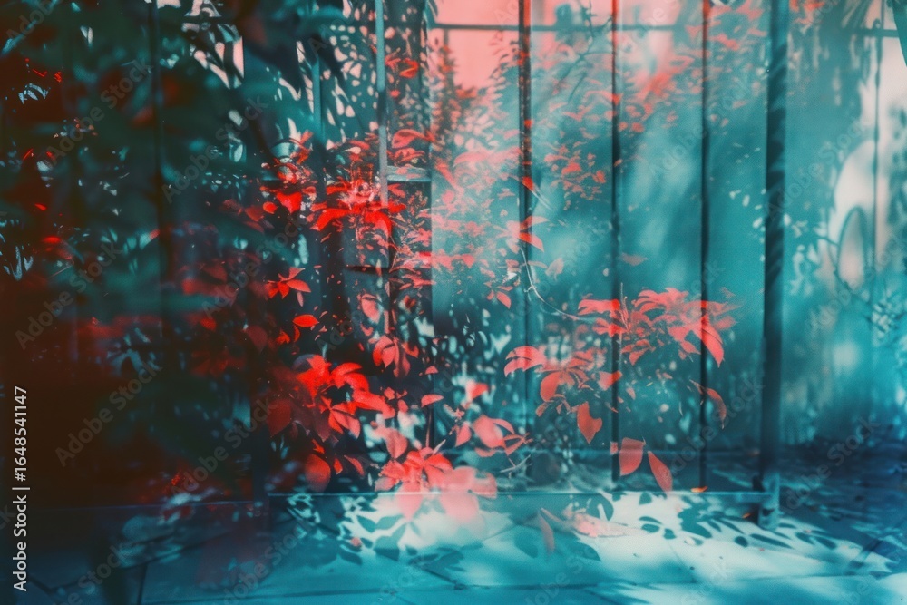 Fototapeta premium Anaglyph effect garden plant leaf red.