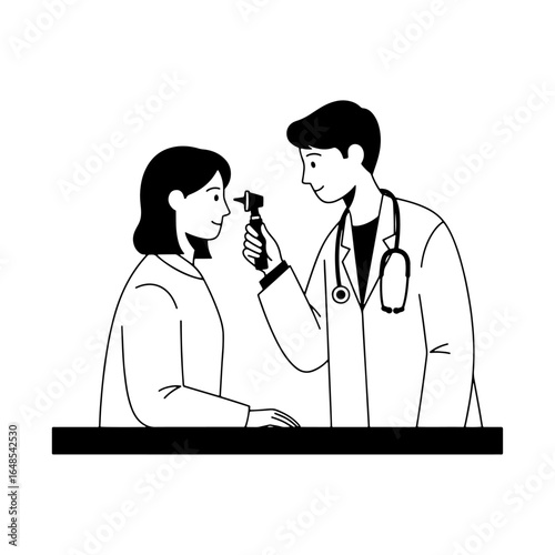 A simple and powerful vector illustration of an ophthalmologist examining a patient's eyes, perfect for health blogs, articles, and websites.