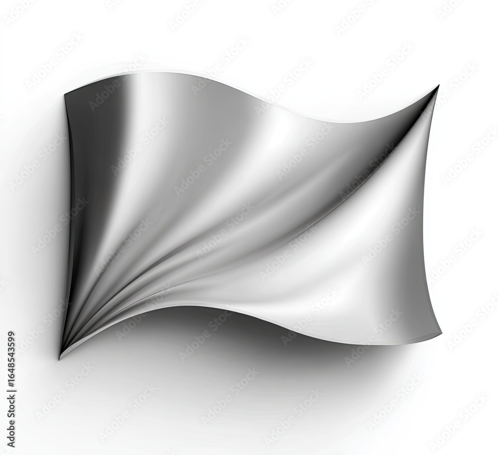 Abstract silver draped fabric, subtly curved, against white background Abstract silver draped fabric, subtly curved, against white background